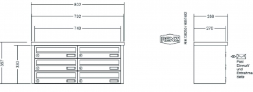 RENZ Briefkastenanlage Aufputz, Tetro, Kastenformat 370x110x270mm, 6-teilig